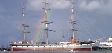 The full-rigged ship Balclutha at Hyde Street Pier.